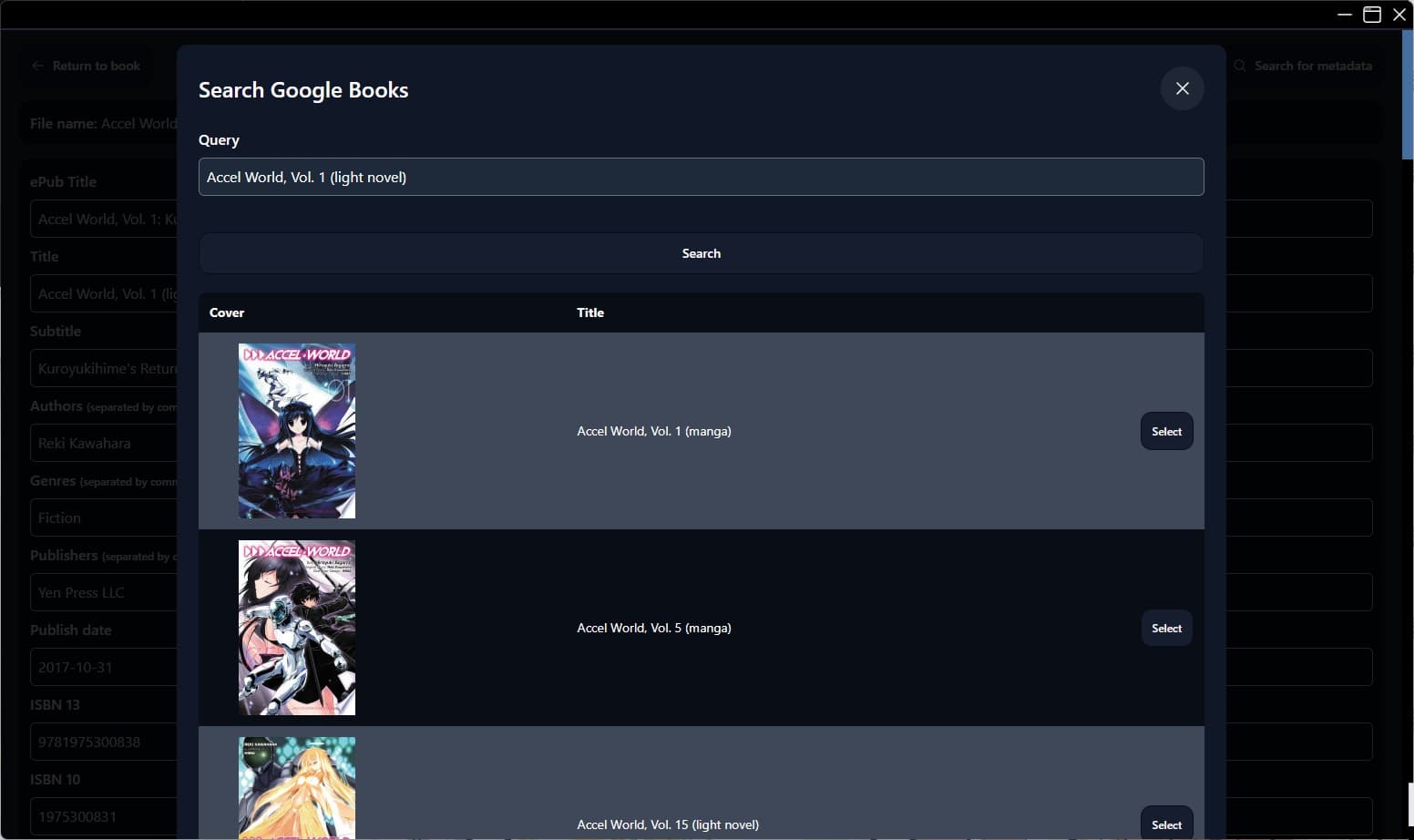 Metadata search